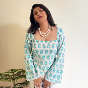 Aqua Bloom Bell Sleeves Kurti