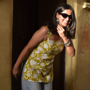 Mustard Yellow Handblock Strappy Kurti