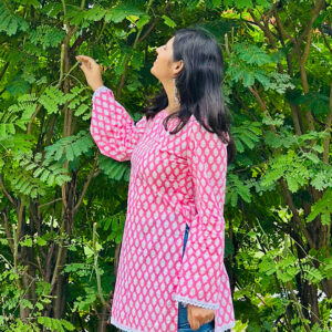Pink Bloom bell Sleeves Kurti